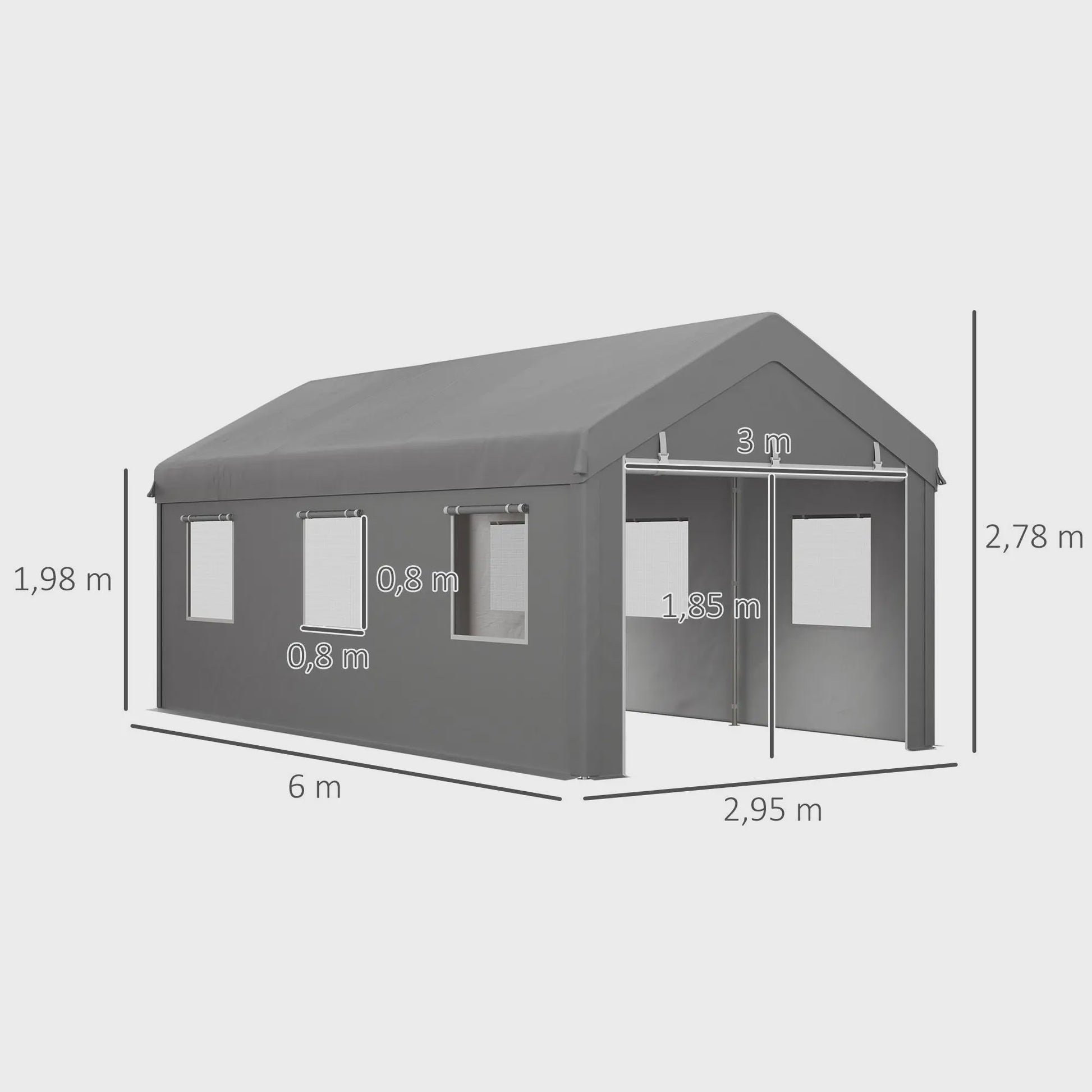 VEVOR Garagetent 6x3m - Stevig Stalen Frame, PE Zeil 160g/m², 2 Deuren & 6 Ramen