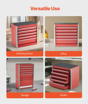 Compacte Metalen Gereedschapskist met 5 Lades - Rood/Zwart - Draagbaar & Organisatie