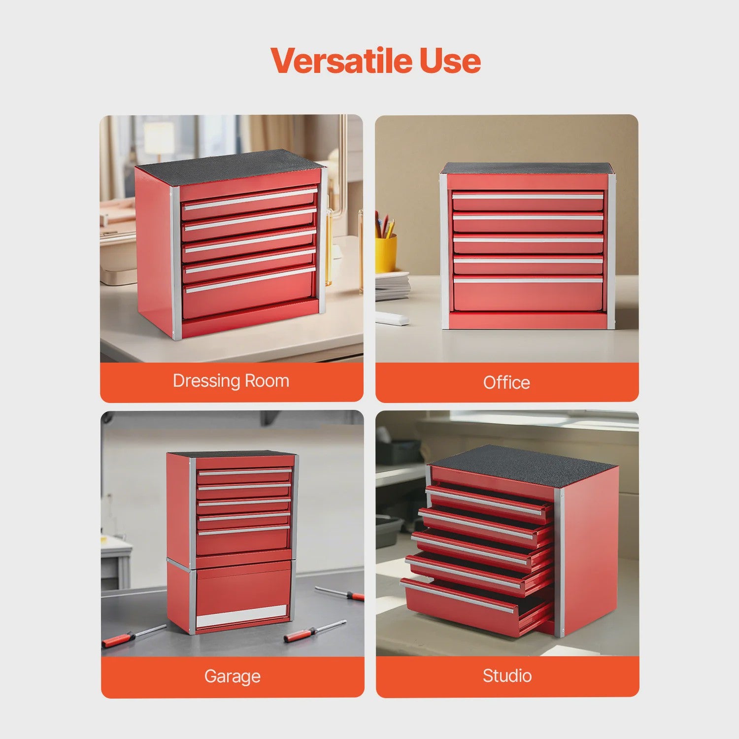 Compacte Metalen Gereedschapskist met 5 Lades - Rood/Zwart - Draagbaar & Organisatie