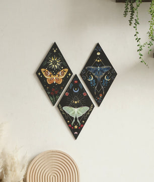 Unieke Houten Wanddecoratie Ruit Vlinder Maan Ster - Scandinavische Stijl