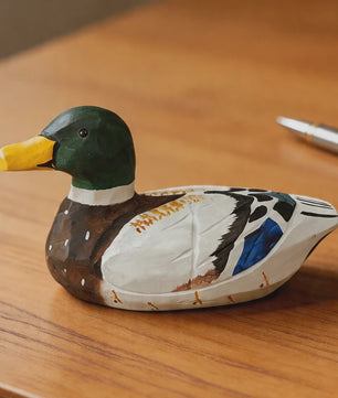 Handgesneden Houten Wilde Eend Beeldje - Realistisch Houtsnijwerk Decoratie