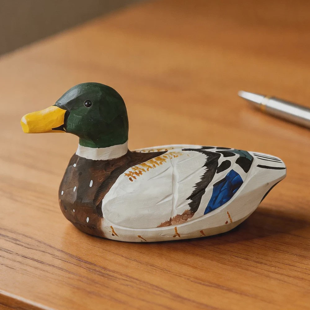 Handgesneden Houten Wilde Eend Beeldje - Realistisch Houtsnijwerk Decoratie