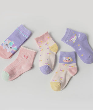 5 Paar Kindersokken Meisjes met Unicorn & Strik - Leuke Cartoon Mid-Calf Sokken voor Dagelijks Gebruik