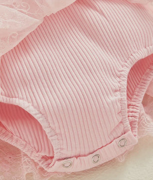 Prinsessen Baby Meisjes Romper Jurk met 3D Bloemen, Kant & Hoofdband - Zomerkleding