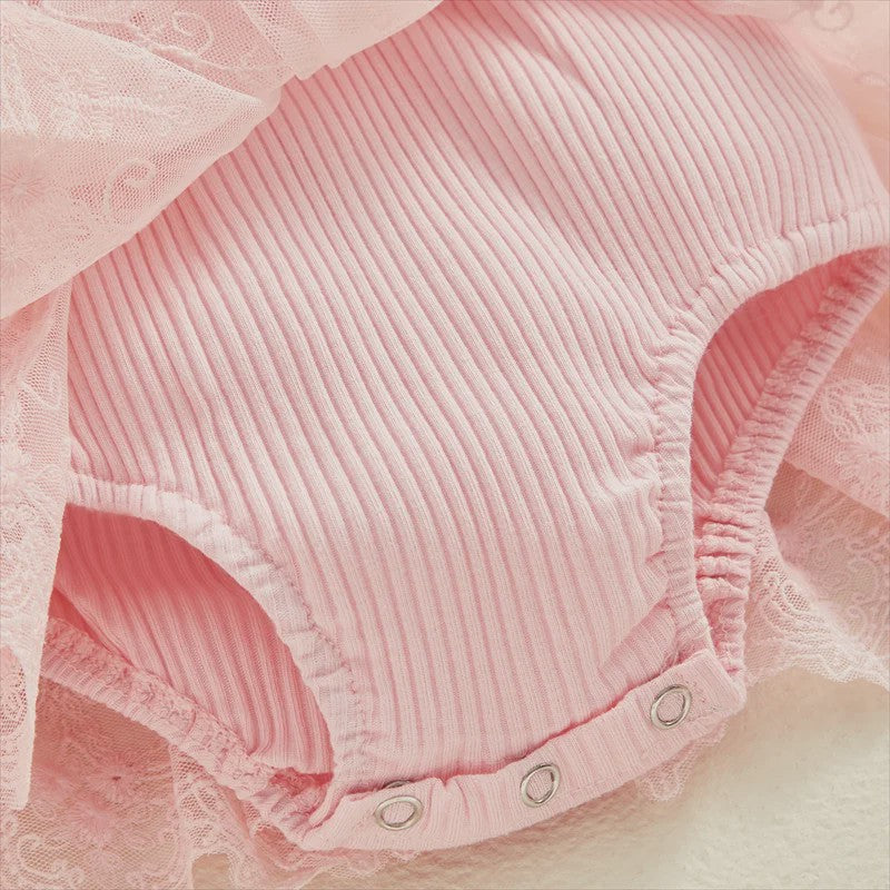 Prinsessen Baby Meisjes Romper Jurk met 3D Bloemen, Kant & Hoofdband - Zomerkleding
