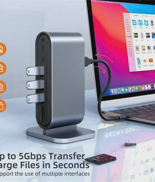 USB-C Docking Station 100W PD, 4K HDMI, VGA, RJ45, USB 3.0 Hub & SD/TF Kaartlezer