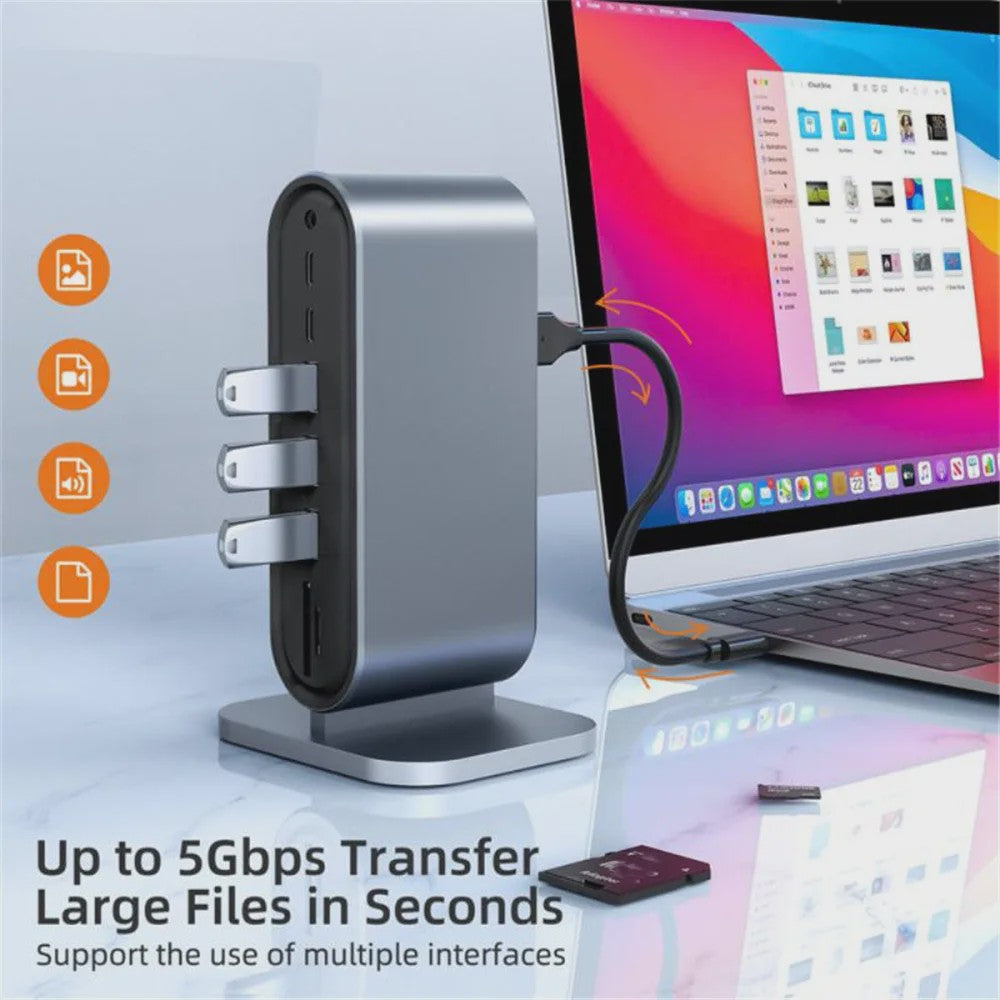 USB-C Docking Station 100W PD, 4K HDMI, VGA, RJ45, USB 3.0 Hub & SD/TF Kaartlezer