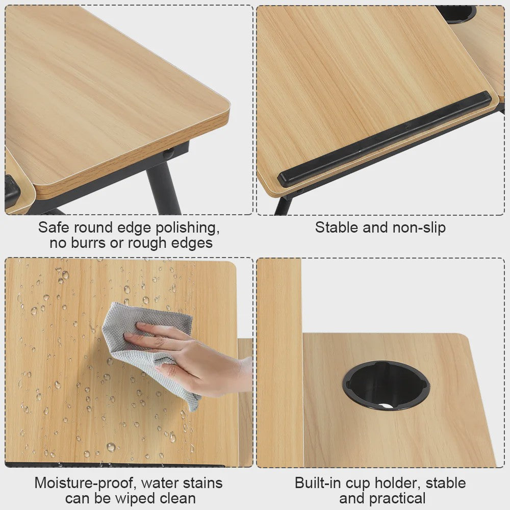 Opklapbare Laptoptafel voor Bed & Bank - In Hoogte Verstelbaar met Bekerhouder