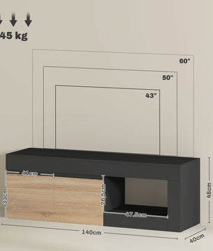 Moderne TV Meubel met 2 Deuren en Open Compartiment - Zwart/Houtkleur - Tot 60 Inch