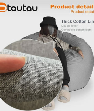 70cm Gevulde Beanbag Sofa van Katoen Linnen - Comfortabele Loungestoel voor Ontspanning