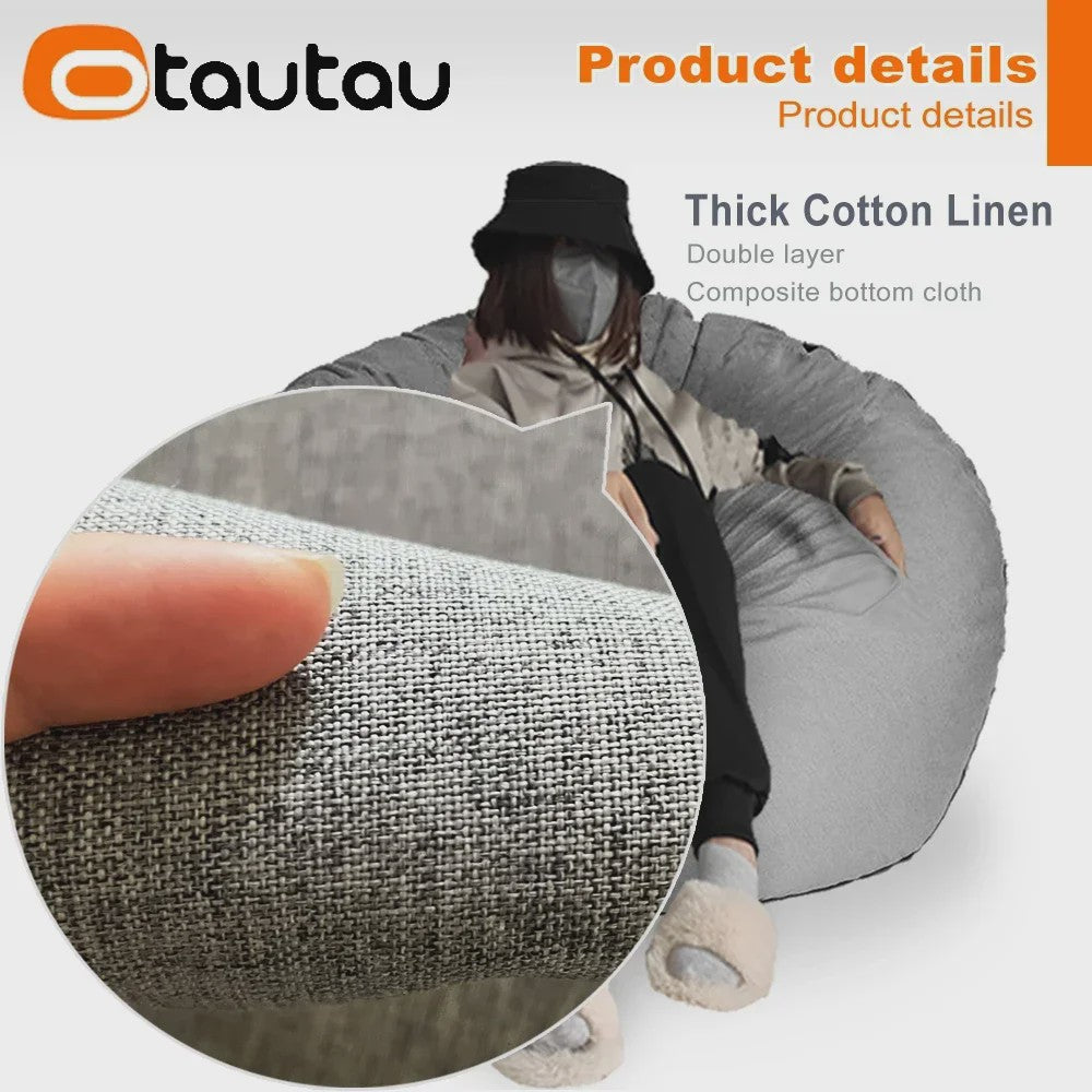 70cm Gevulde Beanbag Sofa van Katoen Linnen - Comfortabele Loungestoel voor Ontspanning
