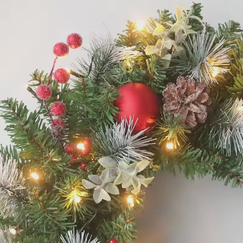 Kerstkrans met LED Verlichting - 20-60cm - Deurguirlande met Dennentakken voor Feestelijke Decoratie