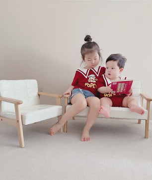 Kinderbankje Roze/Blauw - Wasbaar, Lichtgewicht Peuter Fauteuil met Afneembare Hoes