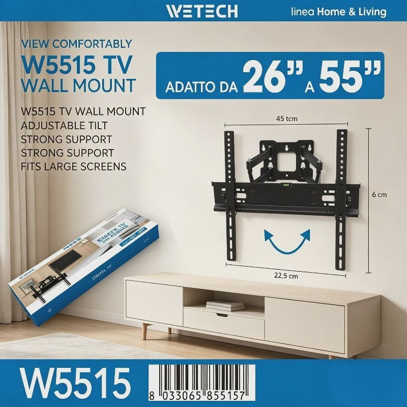 WETECH W5515 TV Muurbeugel: Volledig Beweegbaar voor 26-55 Inch TV's, 25kg Draagkracht, Kantelbaar & VESA Compatibel