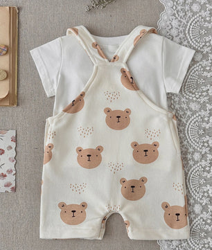 Schattige Baby Jumpsuit met Berenprint en T-shirt - Zomerkleding voor Jongens & Meisjes