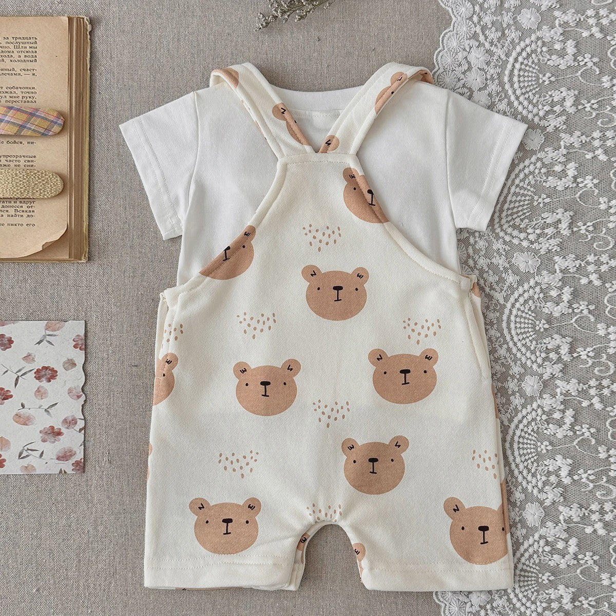 Schattige Baby Jumpsuit met Berenprint en T-shirt - Zomerkleding voor Jongens & Meisjes