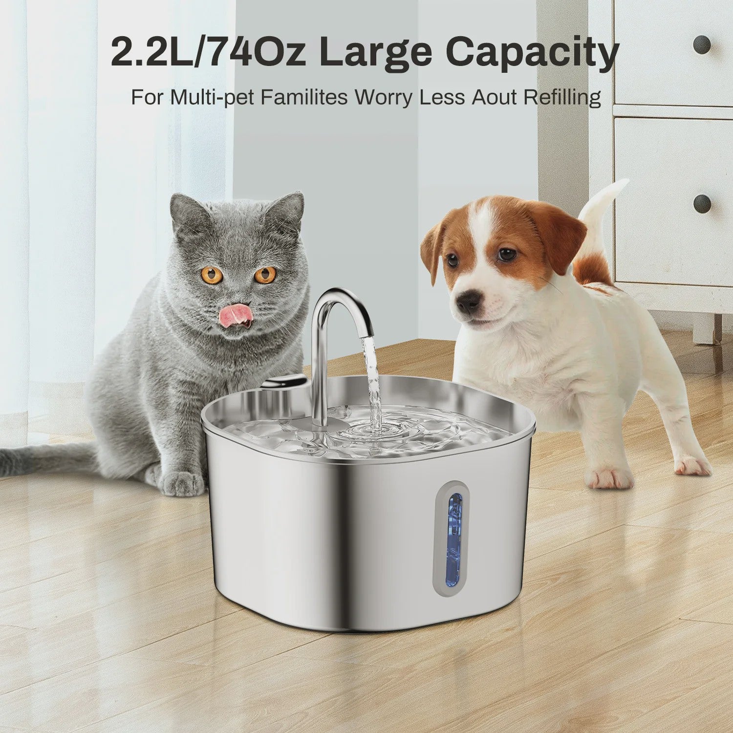 Automatische RVS Katten Drinkfontein 2.2L - Stille Waterdispenser voor Hond & Kat