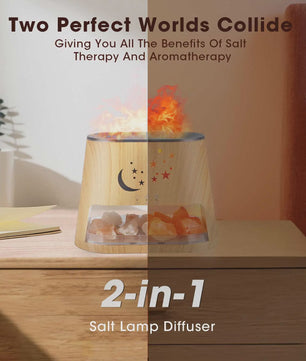 2-in-1 Aroma Diffuser met Himalayazout Lamp & Vlam Effect - 260ML, 7 Kleuren