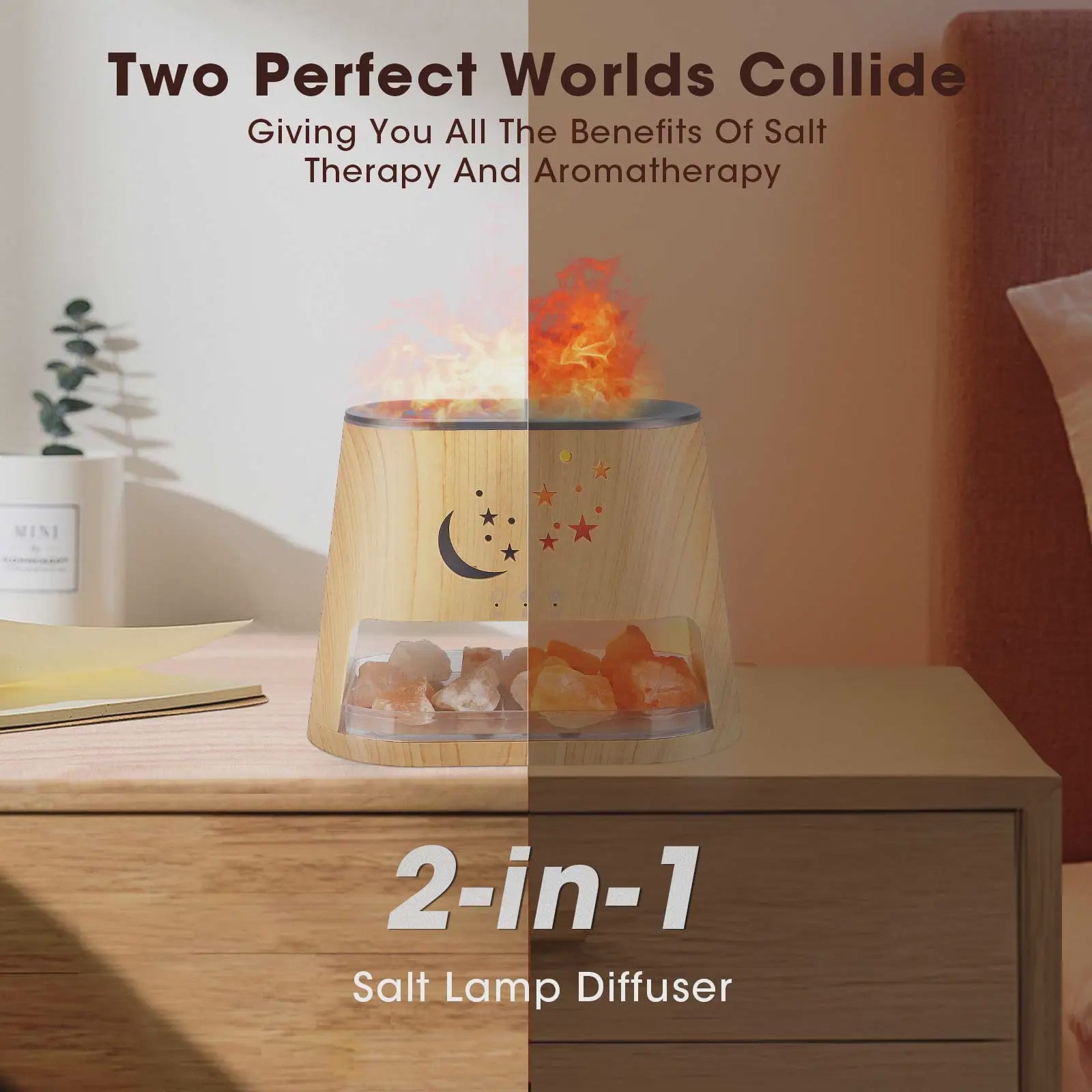 2-in-1 Aroma Diffuser met Himalayazout Lamp & Vlam Effect - 260ML, 7 Kleuren