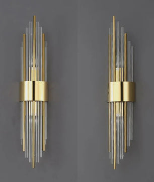 Luxe Wandlamp Goudkleurig Met Kristallen Buisjes - Up/Down Verlichting