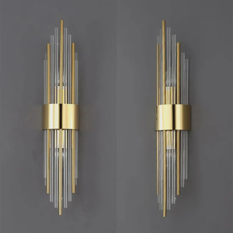 Luxe Wandlamp Goudkleurig Met Kristallen Buisjes - Up/Down Verlichting