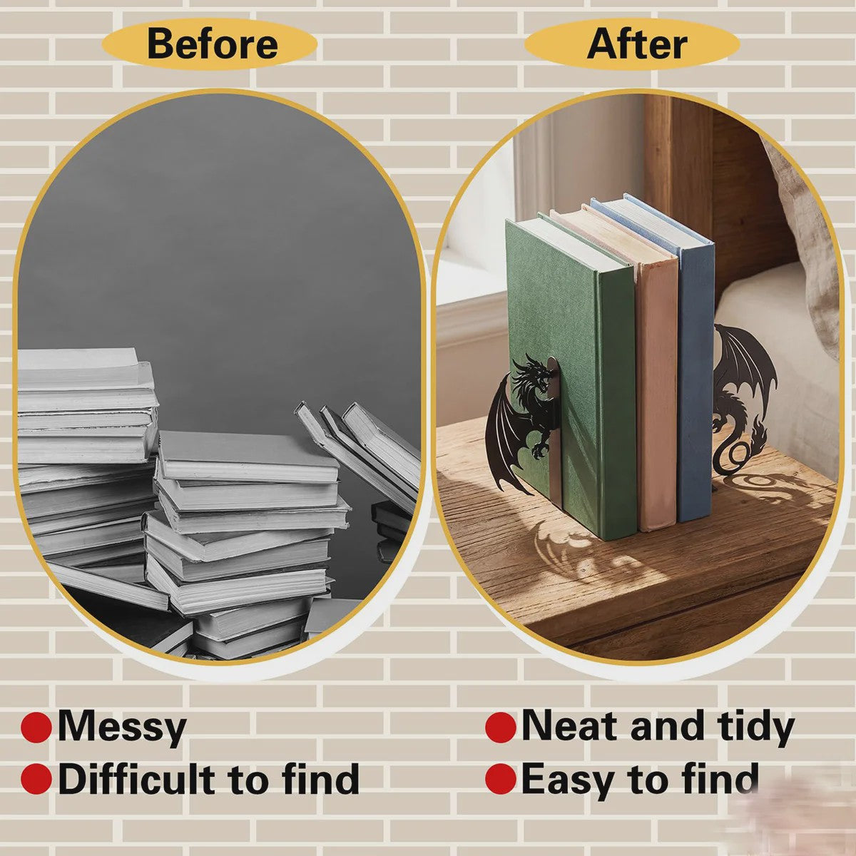 Draken Boekensteunen - Set van 2 - Wrought Iron - Decoratieve Boekenkast Organizer
