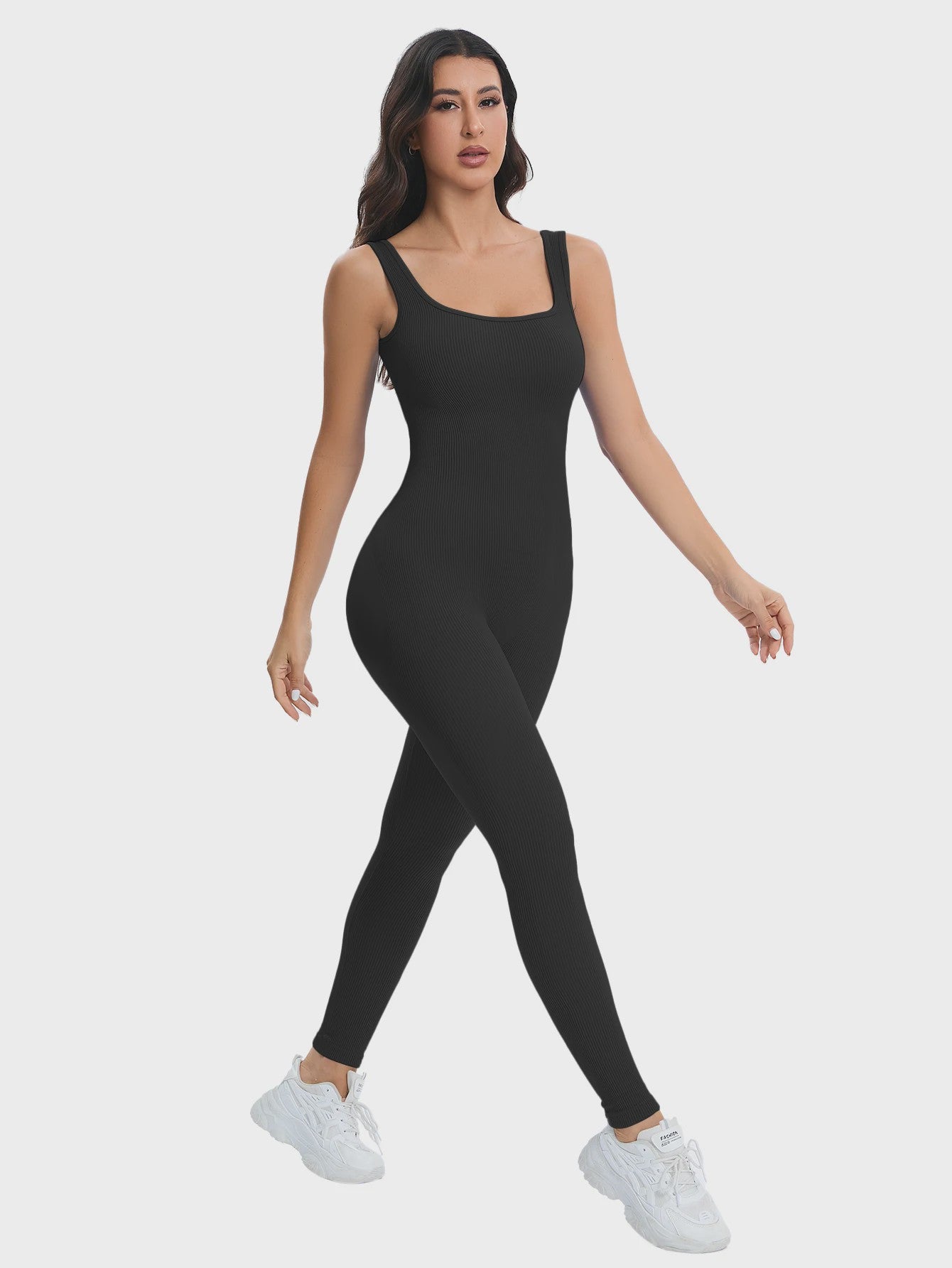 Dames Shapewear Jumpsuit met Ingebouwde BH - Bodycon, Vierkante Hals, Mouwloos & Ribbel Design
