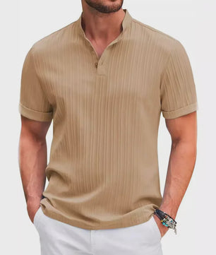 Herenshirt van Katoen en Linnen met Opstaande Kraag - Casual en Comfortabel