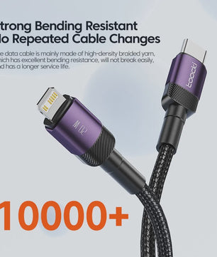 Toocki PD 27W USB-C naar Lightning Kabel voor iPhone - Snel Laden & Data