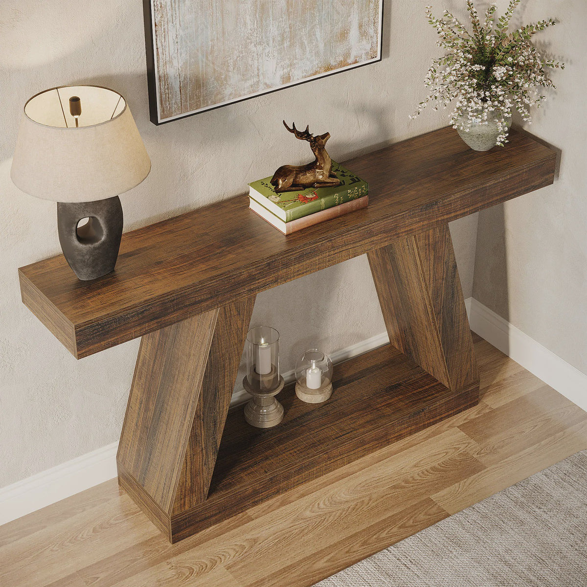 Industriële Console Tafel 55-Inch Rustiek Hout - Entree & Woonkamer