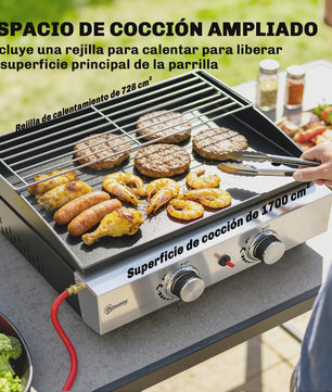 Outsunny Gas BBQ met 2 Branders, Grillplaat, Warmhoudrek en Vetopvangbak - Draagbaar