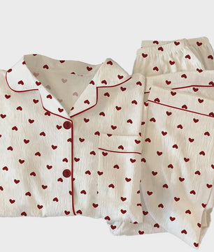 Dames Pyjama Set met Hartjesprint - Comfortabele Loungewear voor Lente & Herfst