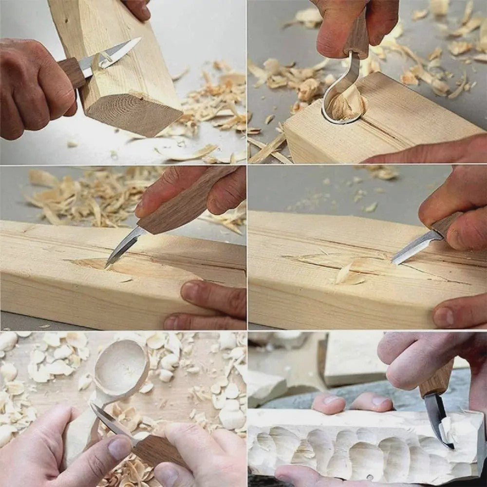 Professionele Houtsnijset: 5 Delig met Gebogen Mes & Schraper voor Lepelsnijden en DIY Projecten