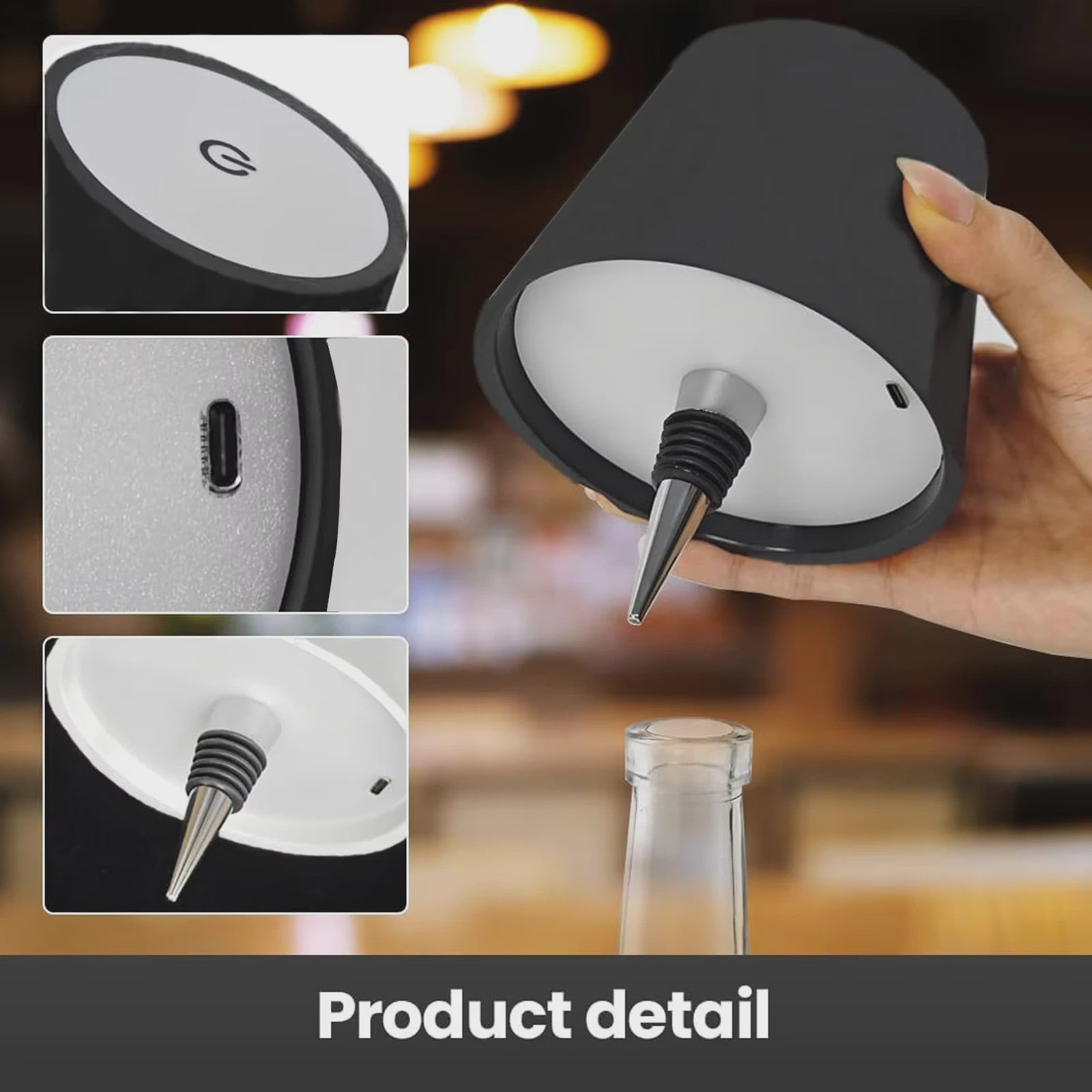 Draadloze Fles Tafellamp met USB, Touch Control & 3 Kleuren - Sfeervolle Verlichting