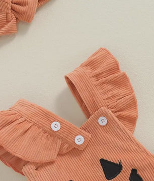 Schattige Halloween Baby Romper met Pompoenprint & Mutsje - 1-12 Maanden