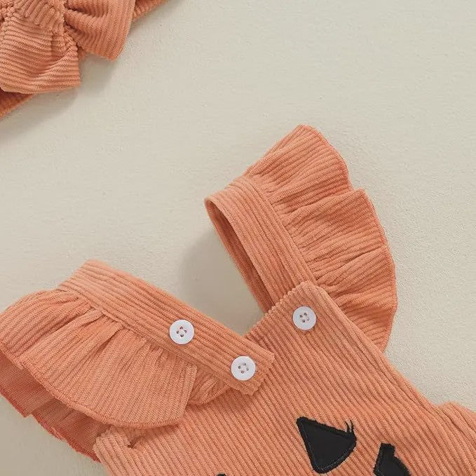 Schattige Halloween Baby Romper met Pompoenprint & Mutsje - 1-12 Maanden