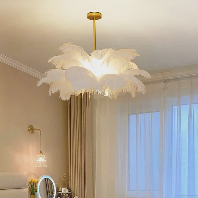 Luxe Struisvogelveer Hanglamp LED - Sfeervolle Verlichting voor Woonkamer & Slaapkamer