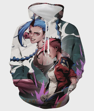 Arcane League of Legends 3D Hoodie - Jinx & Vi Anime Stijl