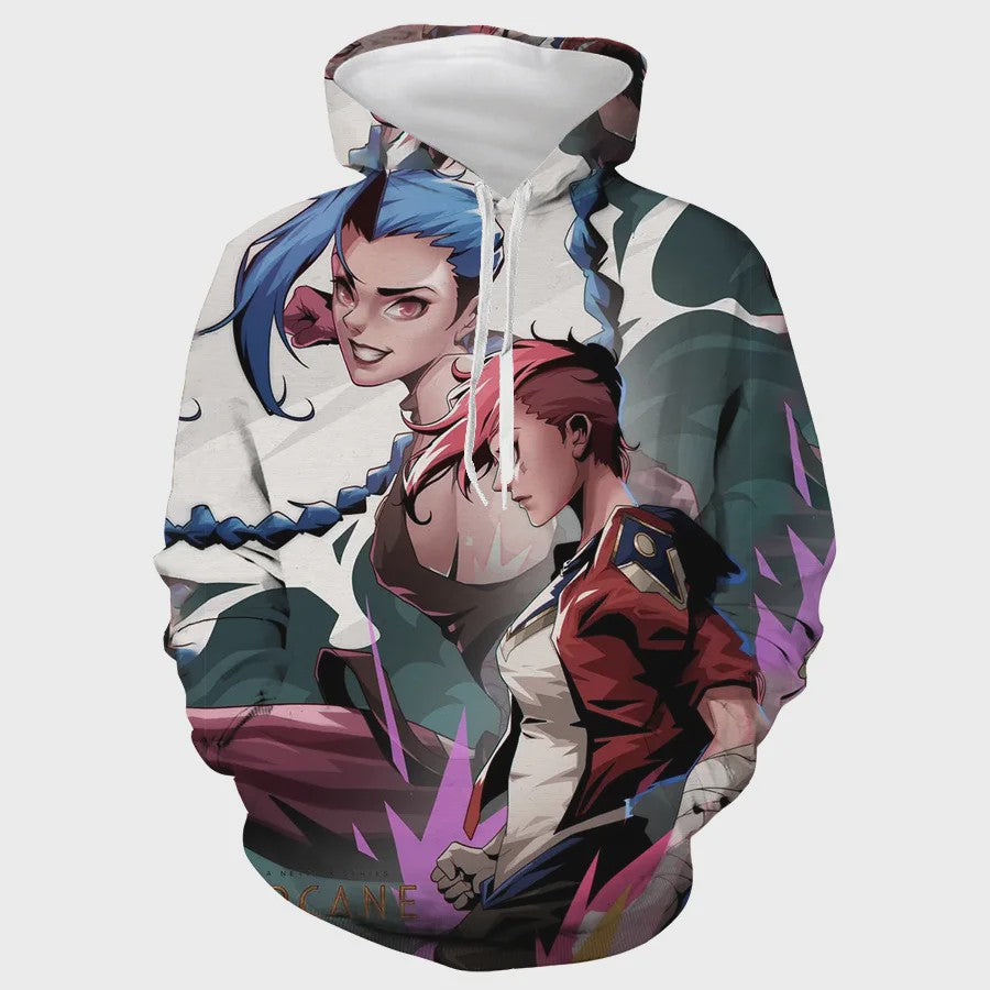 Arcane League of Legends 3D Hoodie - Jinx & Vi Anime Stijl