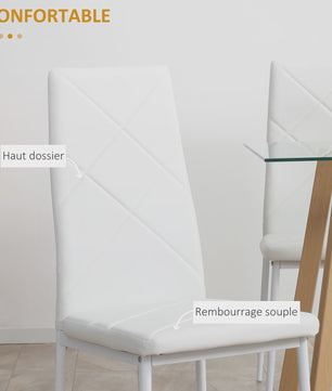 Set van 4 Witte Eetkamerstoelen met Synthetische Bekleding en Stalen Poten