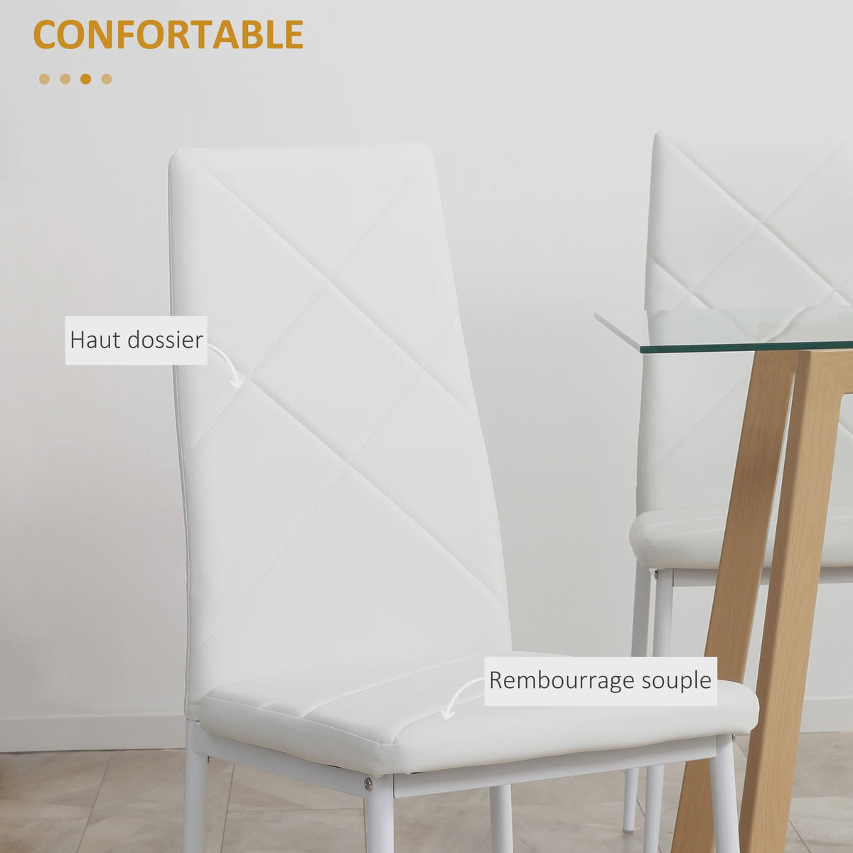Set van 4 Witte Eetkamerstoelen met Synthetische Bekleding en Stalen Poten