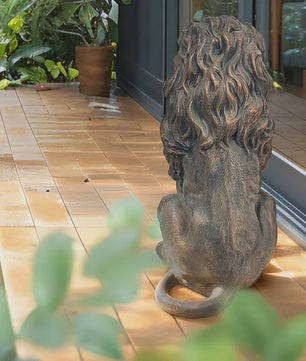 Zittende Leeuw Beeld - 20 Inch - Antiek Brons Finish - Handgeschilderd Hars - Tuin & Huis Decoratie
