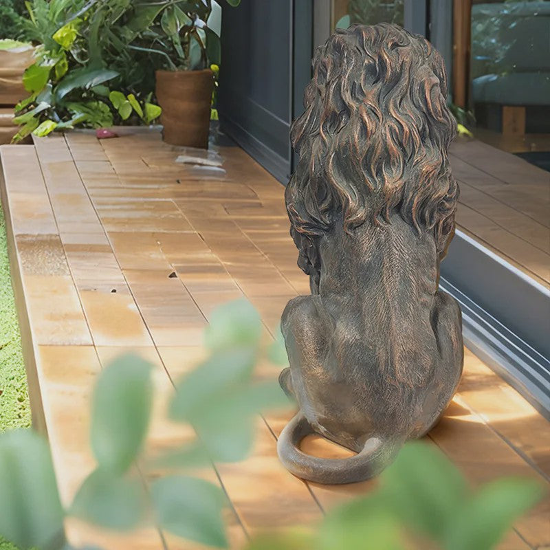 Zittende Leeuw Beeld - 20 Inch - Antiek Brons Finish - Handgeschilderd Hars - Tuin & Huis Decoratie