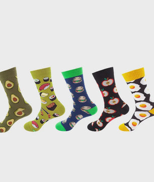 Unisex Katoenen Sokken met Vrolijke Fruit, Dieren & Kunst Prints - Hip Hop & Skateboard Stijl