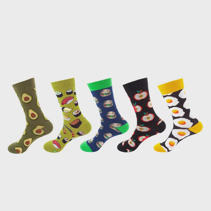 Unisex Katoenen Sokken met Vrolijke Fruit, Dieren & Kunst Prints - Hip Hop & Skateboard Stijl