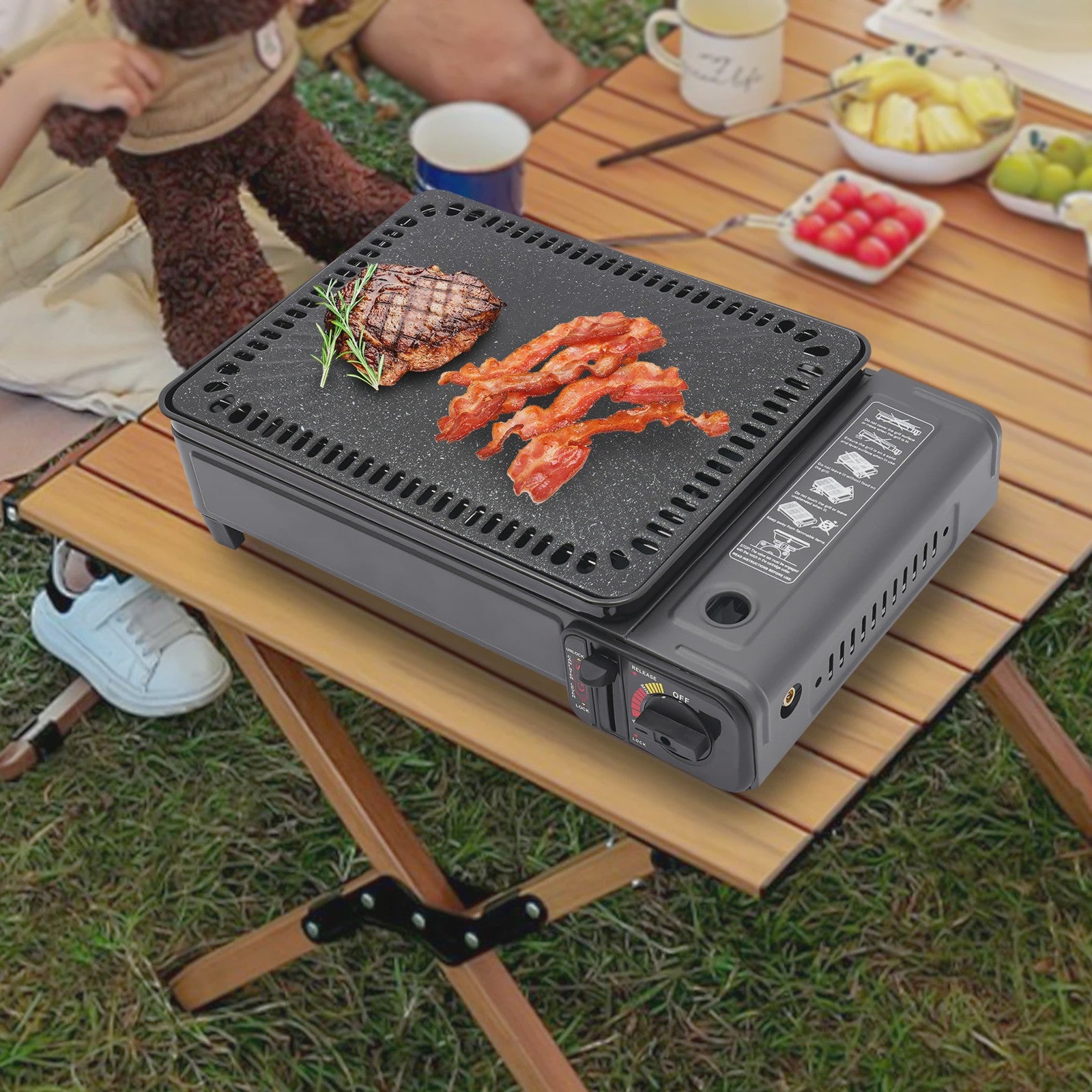 Draagbare Gas BBQ Grill met Opbergbox - Ideaal voor Camping, Reizen & Outdoor