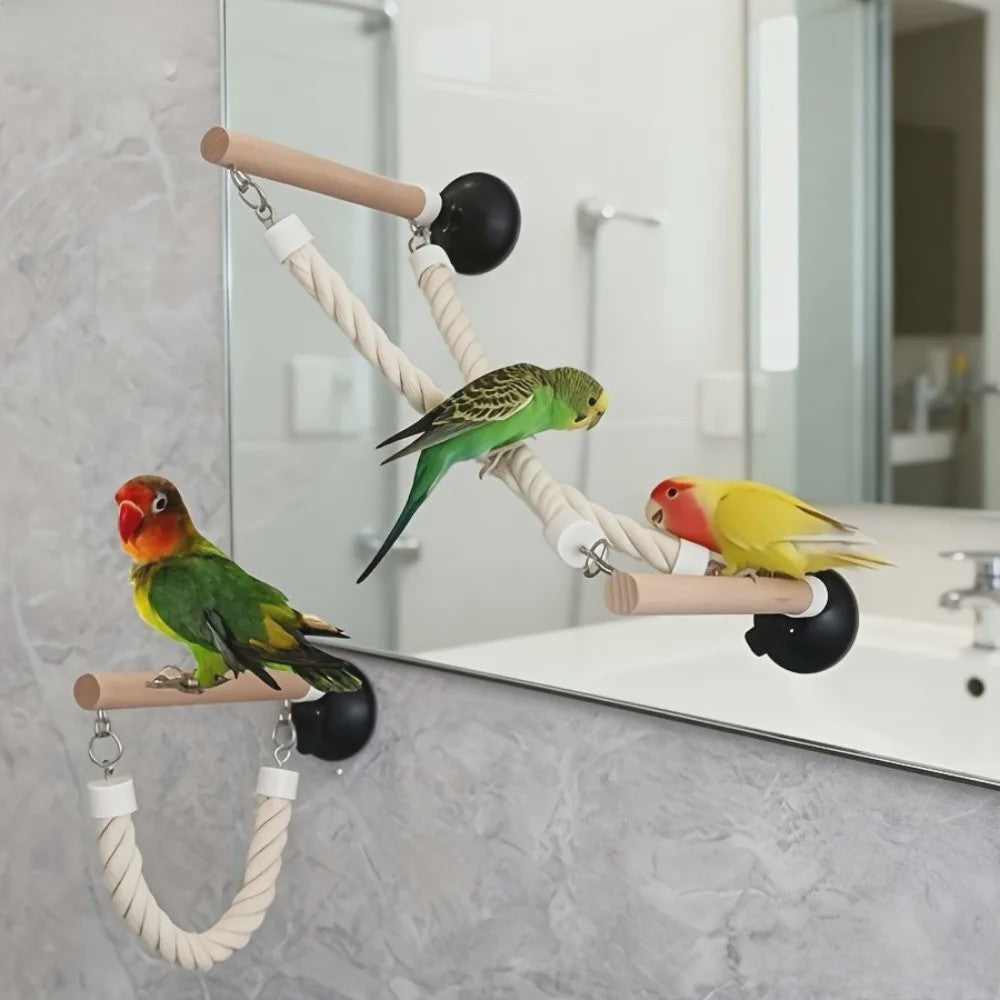 Vogel Speeltouw met Zuignap - Klimtouw, Schommel & Ladder voor Papegaaien en Vogels - Plezier & Verrijking