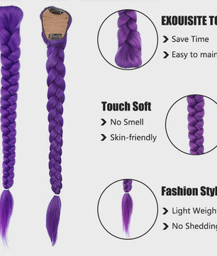 Paarse Vlecht Haarstuk met Clips - 26 Inch Synthetisch Verlengstuk voor Kinderen