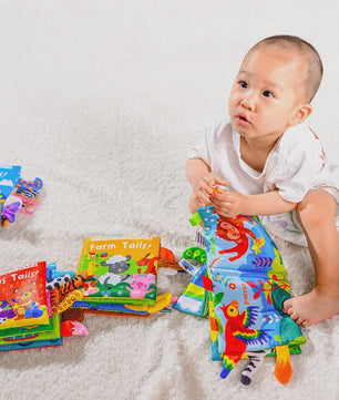 Interactief Stoffen Babyboek met Staartjes - Leerzaam en Veilig Speelgoed