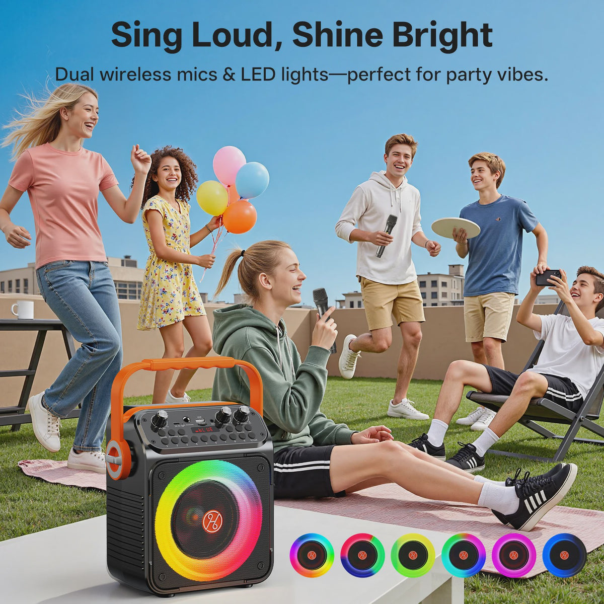 Draagbare Karaoke Machine met 2 Draadloze Microfoons en Bluetooth - Feest Speaker met Echo
